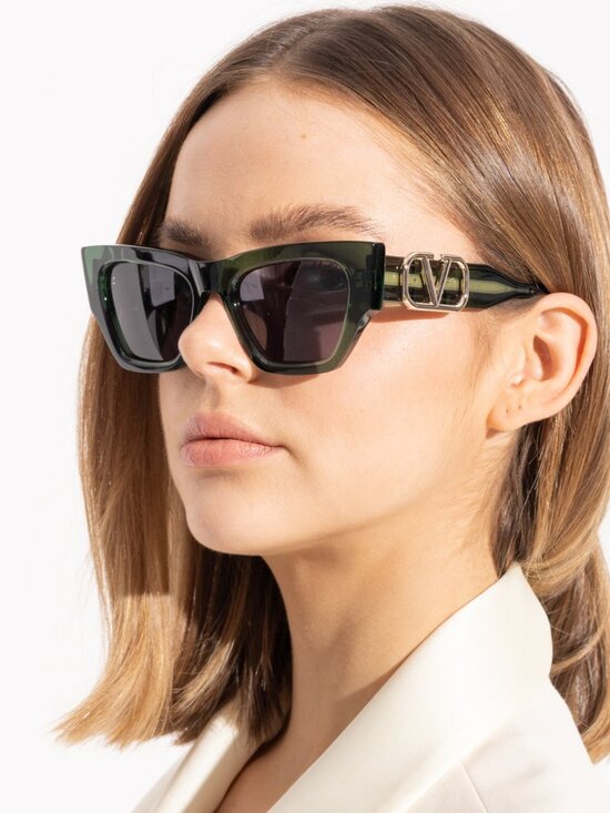 NEW VALENTINO VLS-166D GREEN GREY CAT EYE SUNGLASSES VALENTINO - Picture 1 of 10